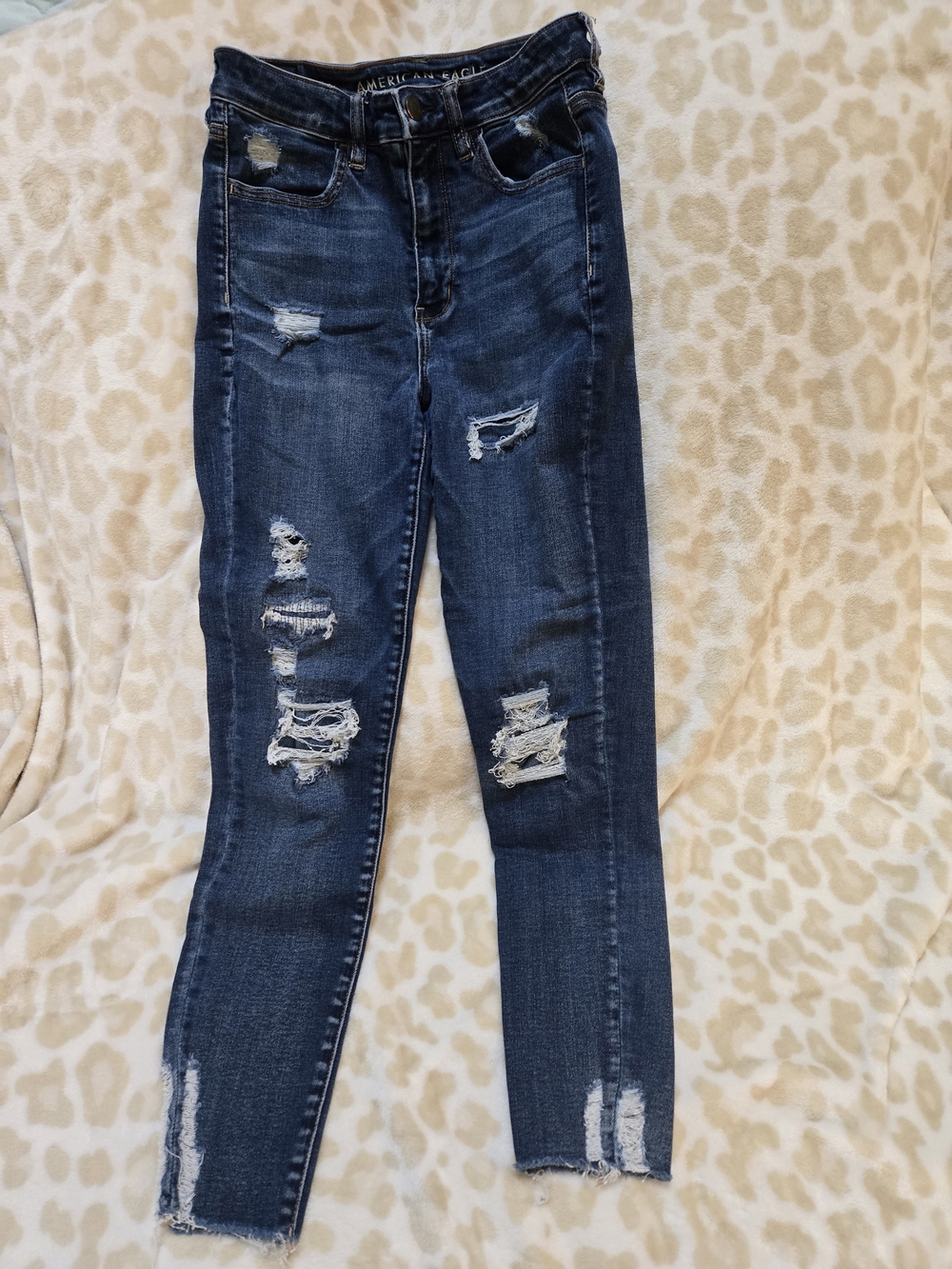 American Eagle Outfitters Dark Blue Distressed Skinny Jeans